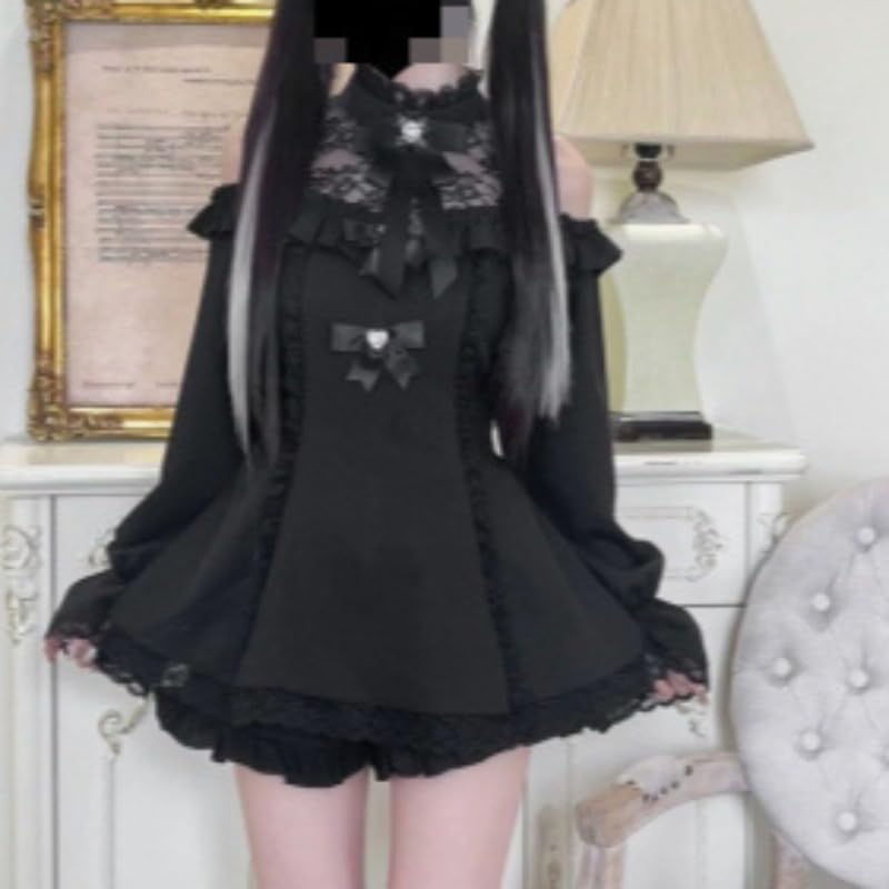 ワンピース レディース 長袖 立ち襟 肩出し 2点セット アップ ショート